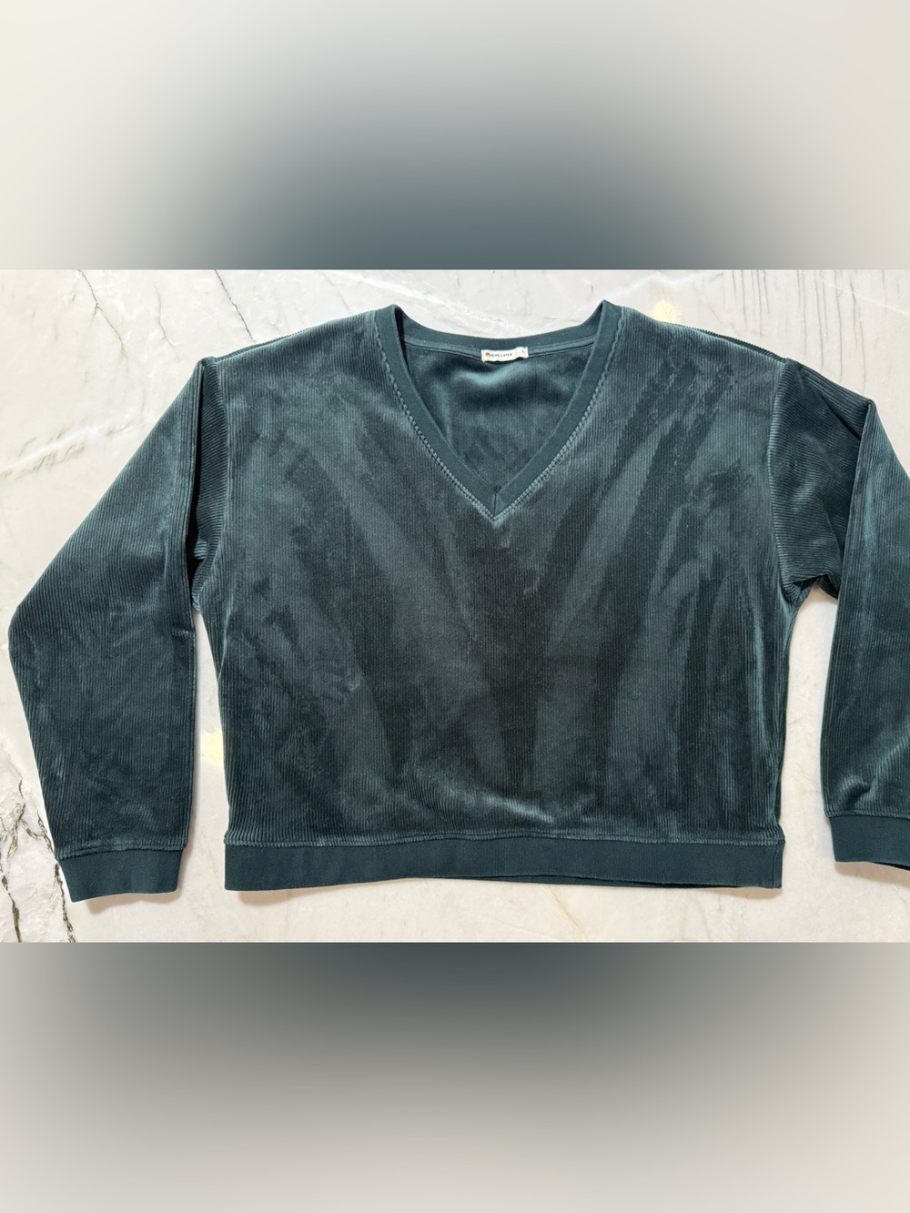 Marine Layer Velour Corduroy V-Neck Sweatshirt Green Gables Size Large